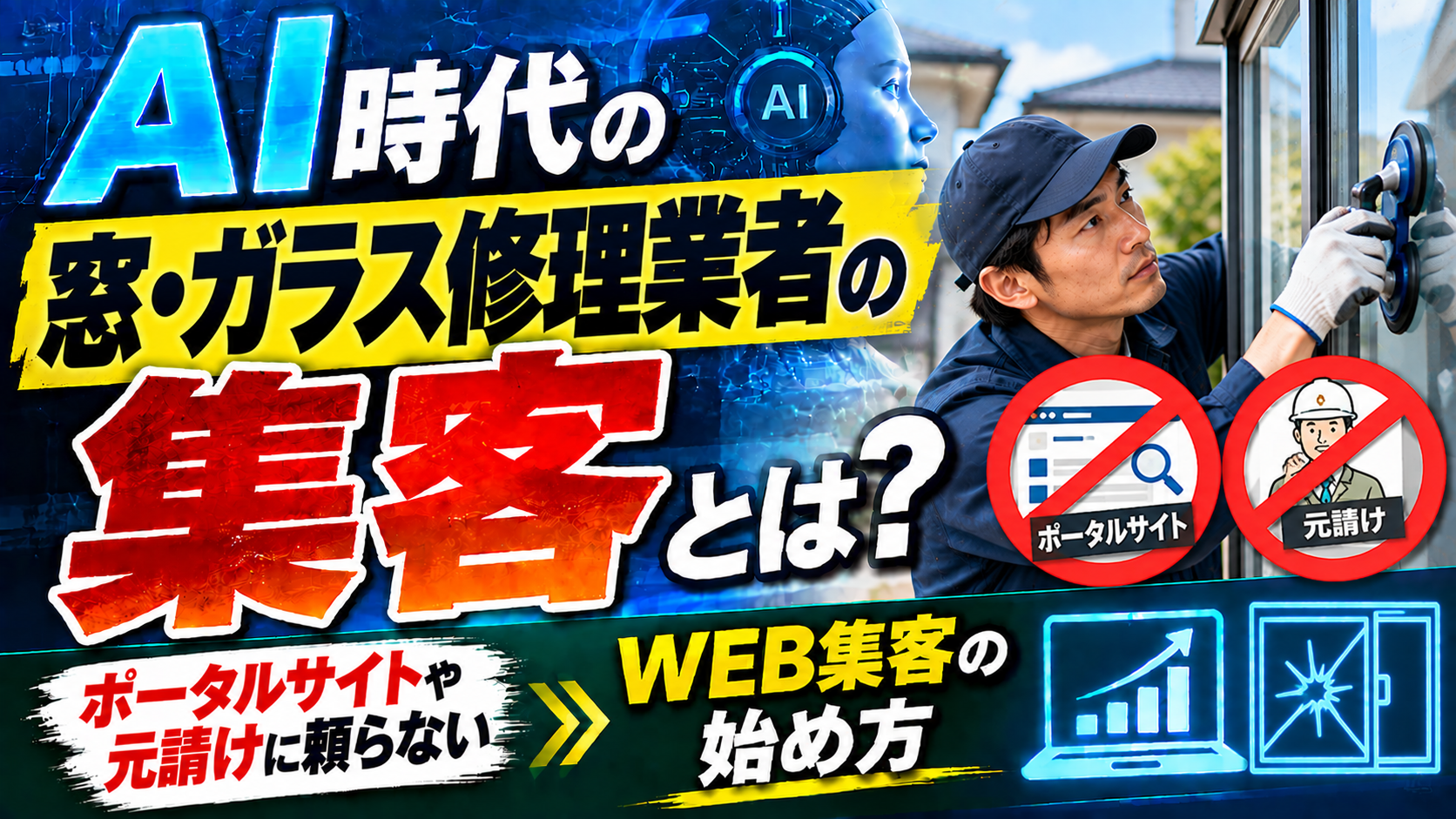 AI時代の窓・ガラス修理業者の集客とは?ポータルサイトや元請けに頼らないWEB集客の始め方